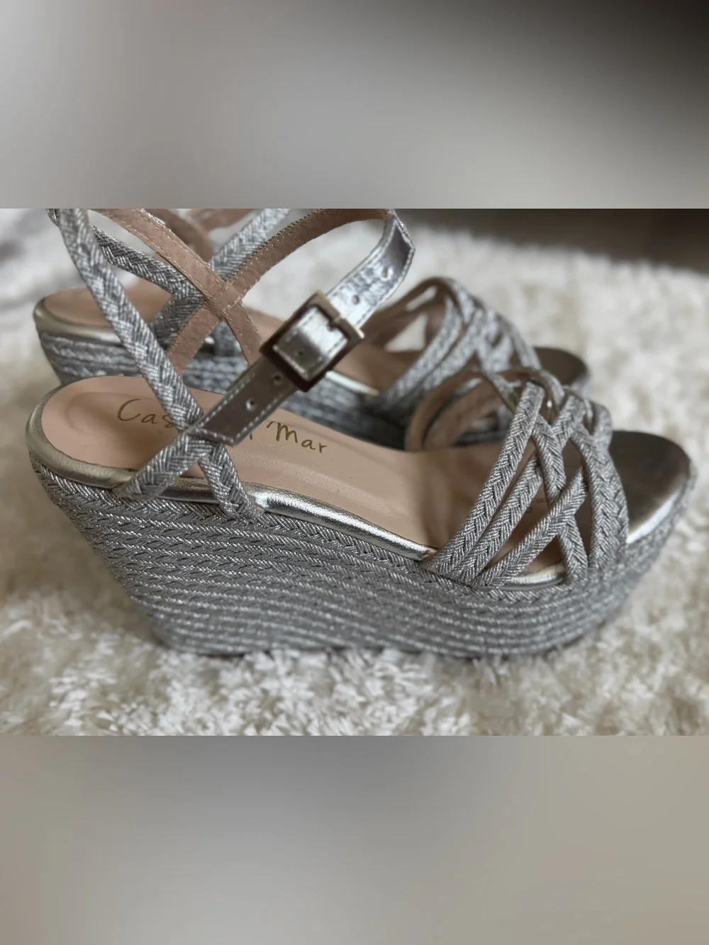Metallic Silver Braided Platform Sandals for Women